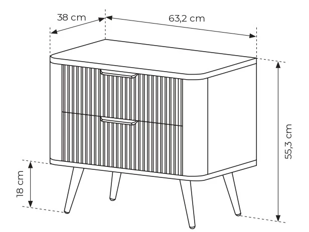 Stolik nocny Lante ryflowany z szufladami do sypialni 63 cm beżowy