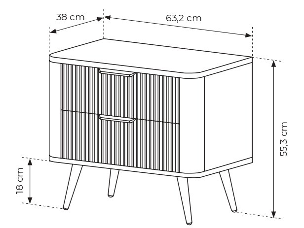 Stolik nocny Lante ryflowany z szufladami do sypialni 63 cm beżowy