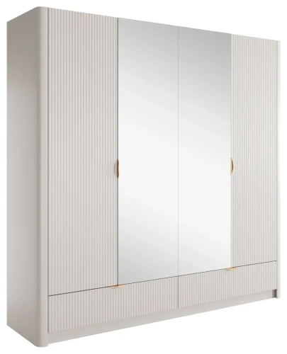 Szafa Lante ryflowana czterodrzwiowa z lustrem i szufladami 213 cm beżowa