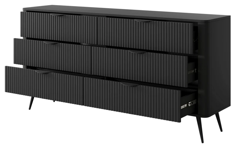 Komoda Lante ryflowana z szufladami do salonu 163 cm czarna
