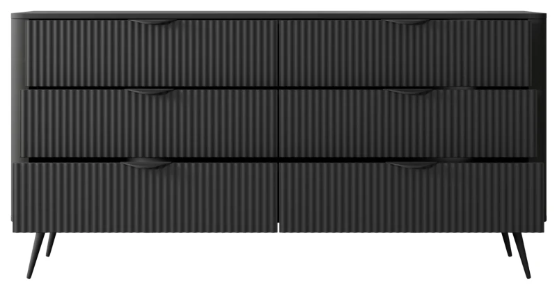 Komoda Lante ryflowana z szufladami do salonu 163 cm czarna