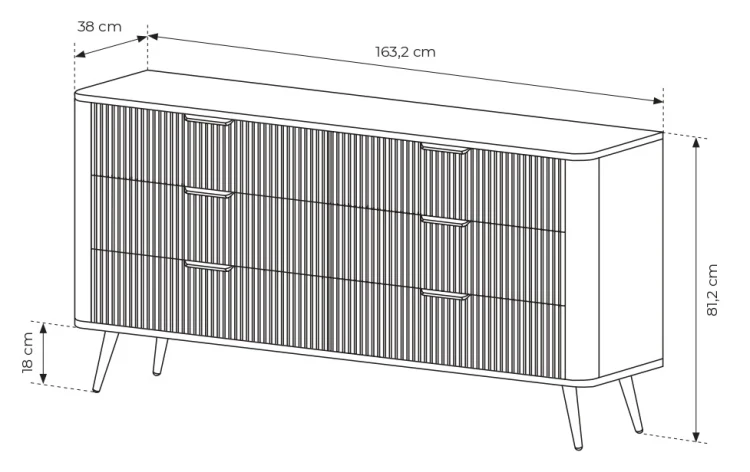 Komoda Lante ryflowana z szufladami do salonu 163 cm czarna