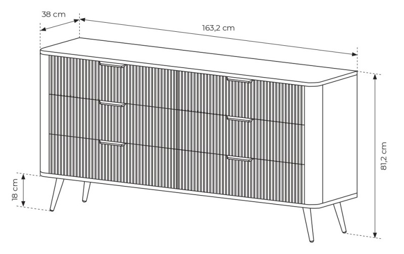Komoda Lante ryflowana z szufladami do salonu 163 cm czarna
