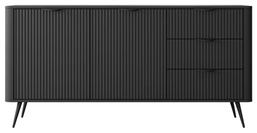 Komoda Lante ryflowana dwudrzwiowa z szufladami do salonu 163 cm czarna