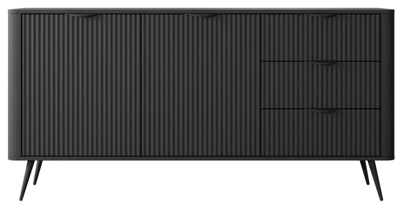 Komoda Lante ryflowana dwudrzwiowa z szufladami do salonu 163 cm czarna
