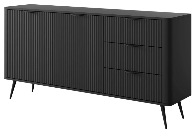 Komoda Lante ryflowana dwudrzwiowa z szufladami do salonu 163 cm czarna