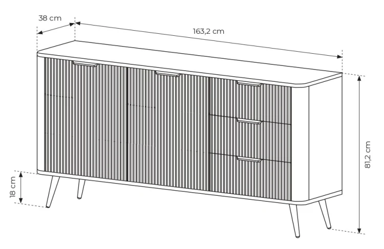 Komoda Lante ryflowana dwudrzwiowa z szufladami do salonu 163 cm czarna