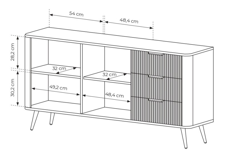 Komoda Lante ryflowana dwudrzwiowa z szufladami do salonu 163 cm czarna