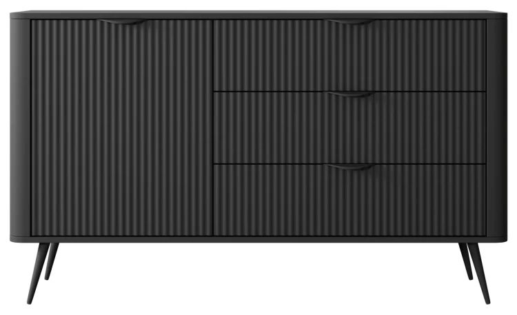 Komoda Lante ryflowana jednodrzwiowa z szufladami do salonu 138 cm czarna