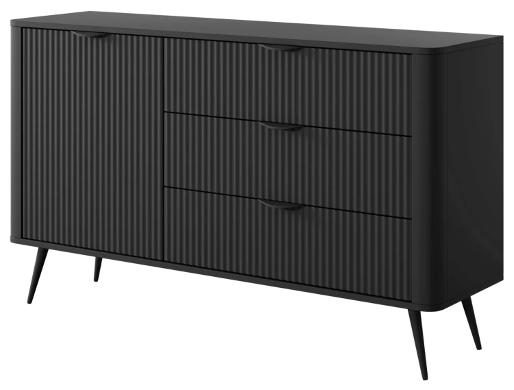 Komoda Lante ryflowana jednodrzwiowa z szufladami do salonu 138 cm czarna