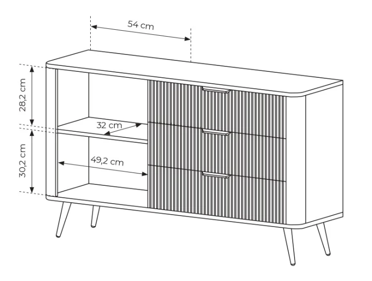 Komoda Lante ryflowana jednodrzwiowa z szufladami do salonu 138 cm czarna