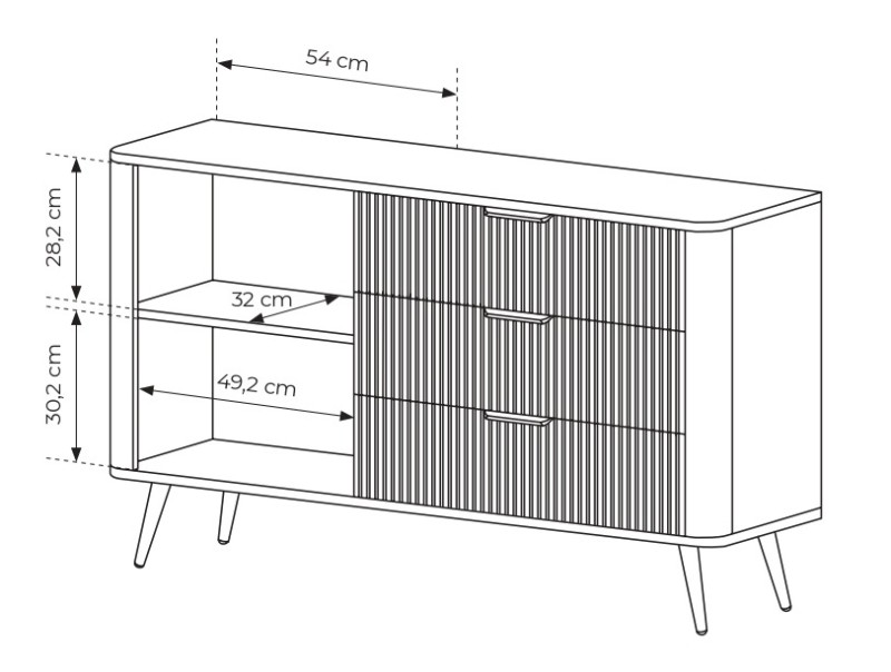 Komoda Lante ryflowana jednodrzwiowa z szufladami do salonu 138 cm czarna