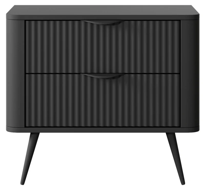 Stolik nocny Lante ryflowany z szufladami do sypialni 63 cm czarny
