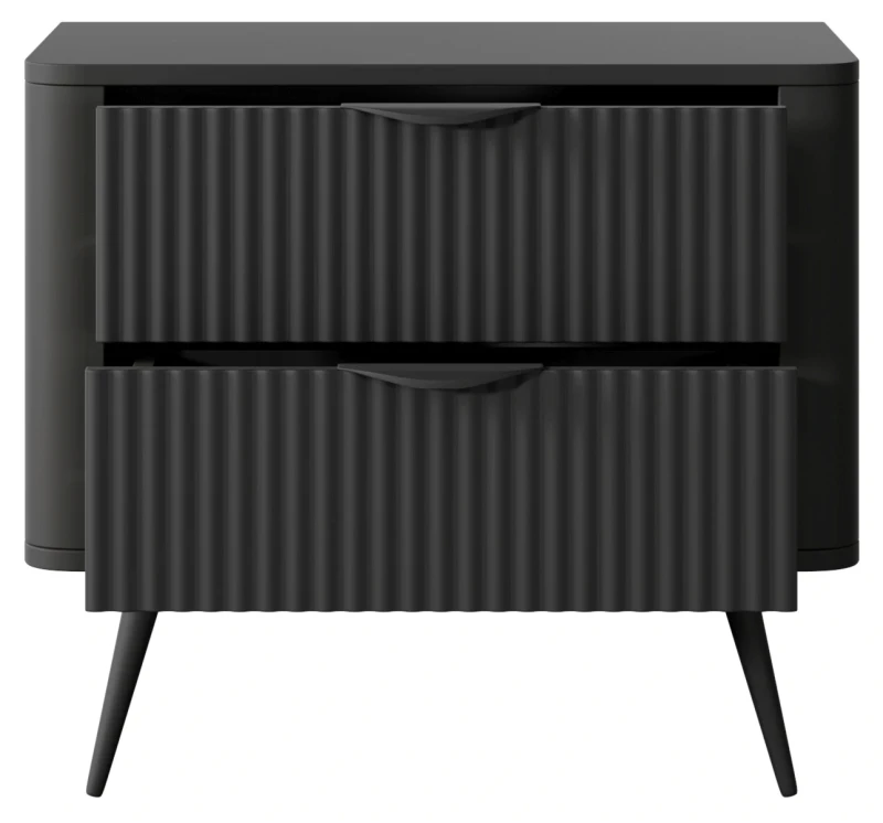 Stolik nocny Lante ryflowany z szufladami do sypialni 63 cm czarny