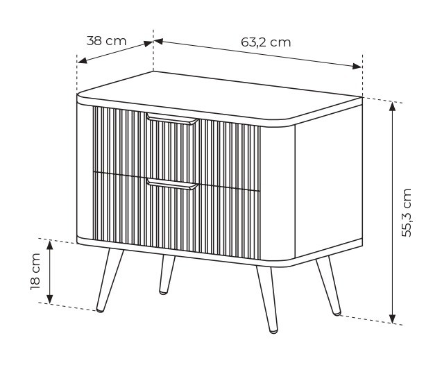Stolik nocny Lante ryflowany z szufladami do sypialni 63 cm czarny