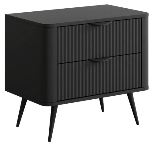 Stolik nocny Lante ryflowany z szufladami do sypialni 63 cm czarny