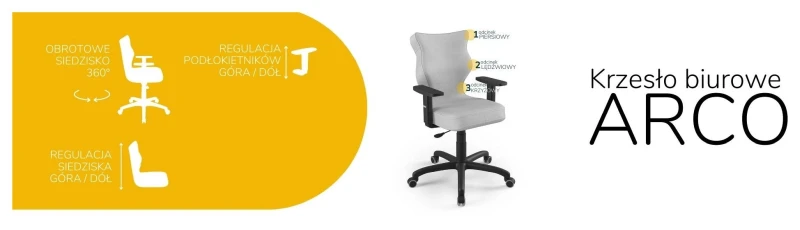 Krzesło biurowe obrotowe do biurka Arco wzrost 159-188 cm czarna podstawa kółka - Vega 3