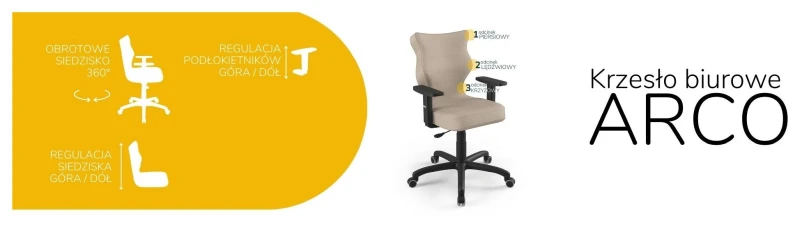 Krzesło biurowe obrotowe do biurka Arco wzrost 159-188 cm czarna podstawa kółka - Vega 26