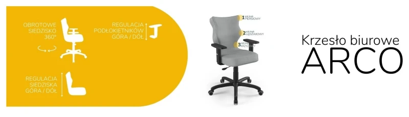 Krzesło biurowe obrotowe do biurka Arco wzrost 159-188 cm czarna podstawa kółka - Vega 33