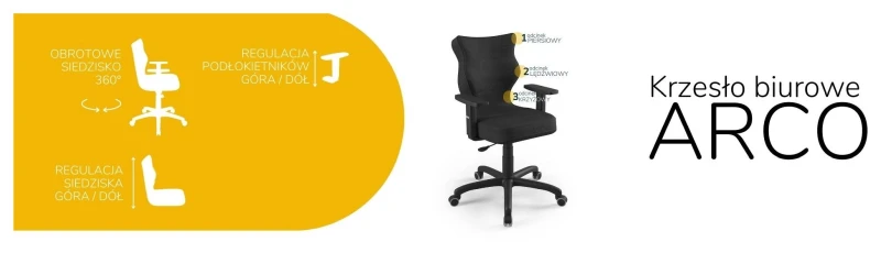 Krzesło biurowe obrotowe do biurka Arco wzrost 159-188 cm czarna podstawa kółka - Solar 1