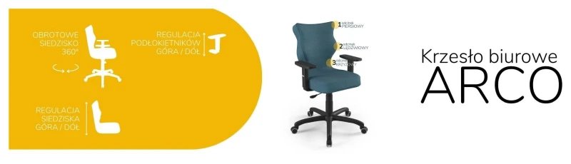 Krzesło biurowe obrotowe do biurka Arco wzrost 159-188 cm czarna podstawa kółka - Solar 6