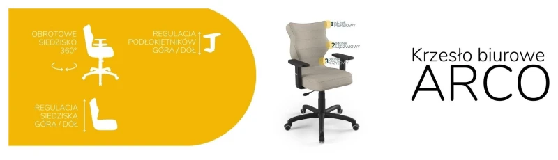 Krzesło biurowe obrotowe do biurka Arco wzrost 159-188 cm czarna podstawa kółka - Solar 26