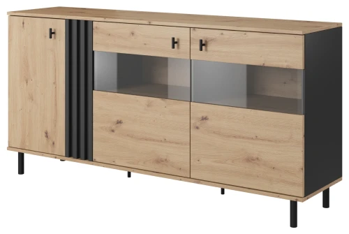Komoda Madis trzydrzwiowa witryna LED 165 cm dąb artisan + antracyt