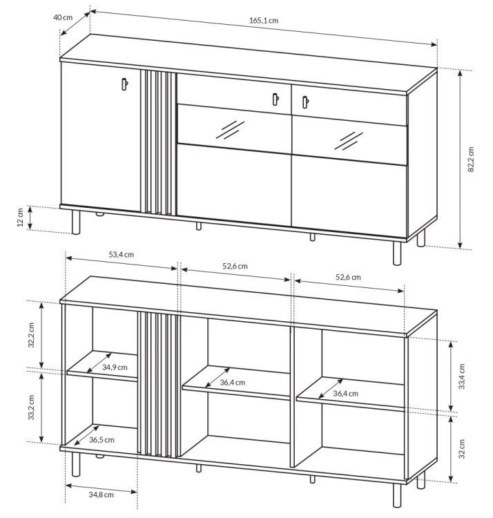 Komoda Madis trzydrzwiowa witryna LED 165 cm dąb artisan + antracyt