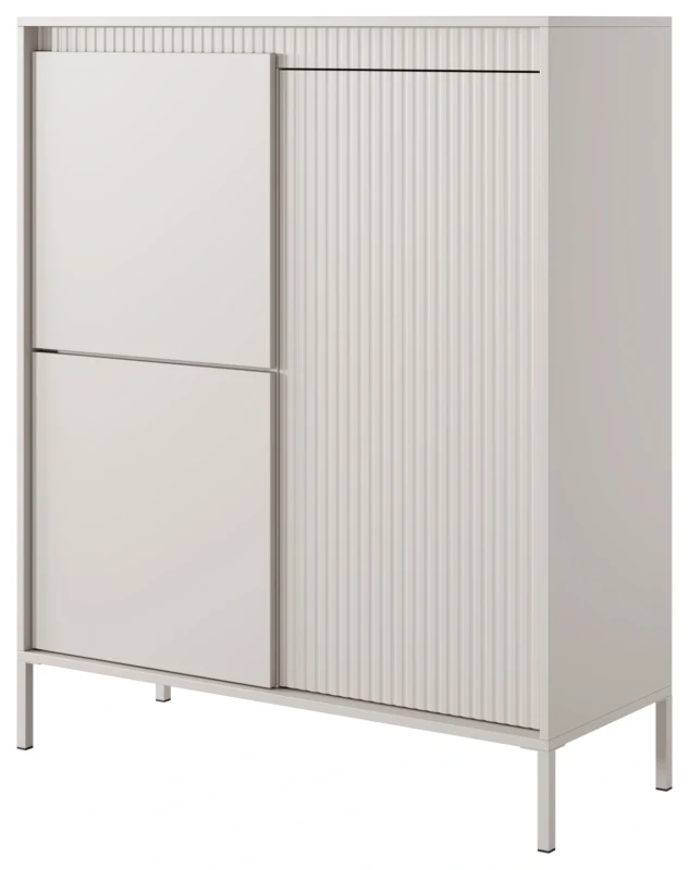 Komoda wysoka Senso 3-drzwiowa z ryflowanym frontem 103 cm beżowa