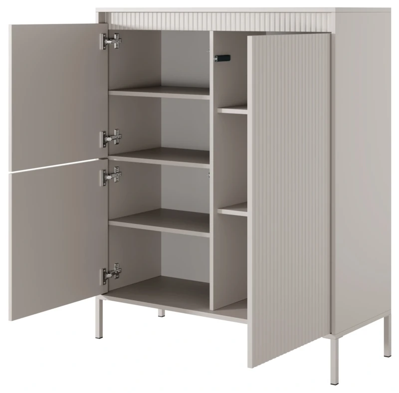 Komoda wysoka Senso 3-drzwiowa z ryflowanym frontem 103 cm beżowa