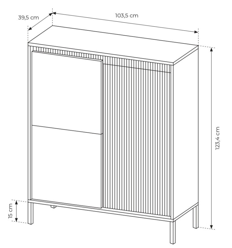 Komoda wysoka Senso 3-drzwiowa z ryflowanym frontem 103 cm beżowa
