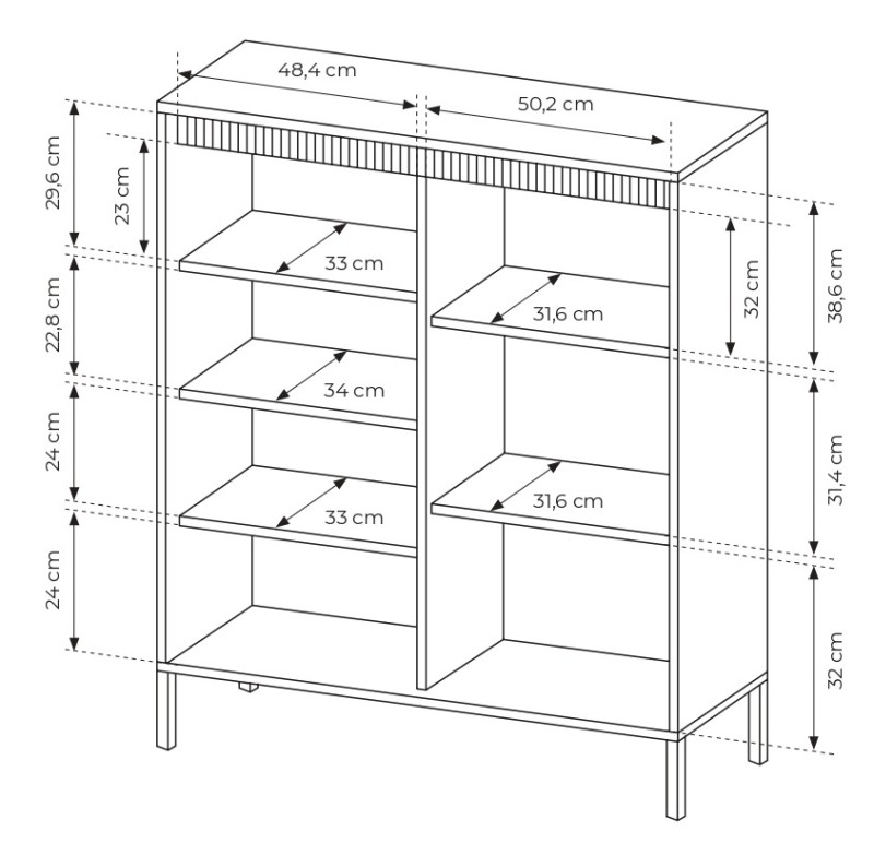 Komoda wysoka Senso 3-drzwiowa z ryflowanym frontem 103 cm beżowa