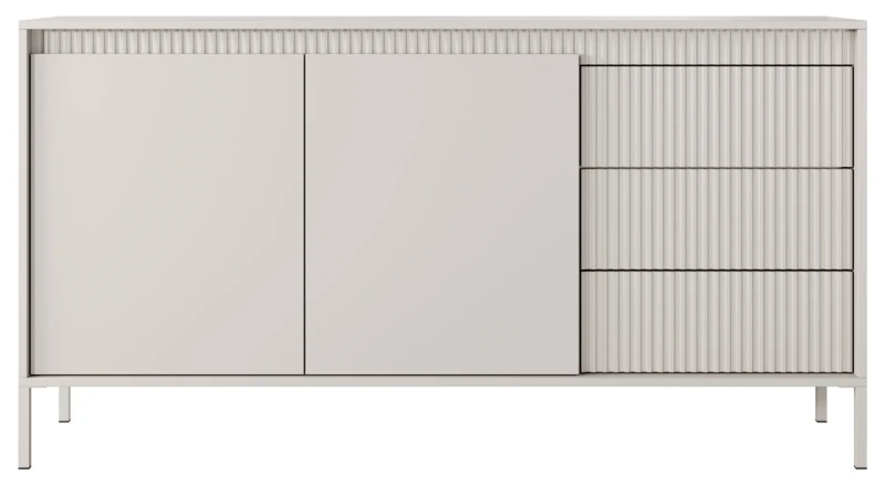 Komoda Senso 2-drzwiowa z 3 szufladami i ryflowanymi frontami 153 cm beżowa