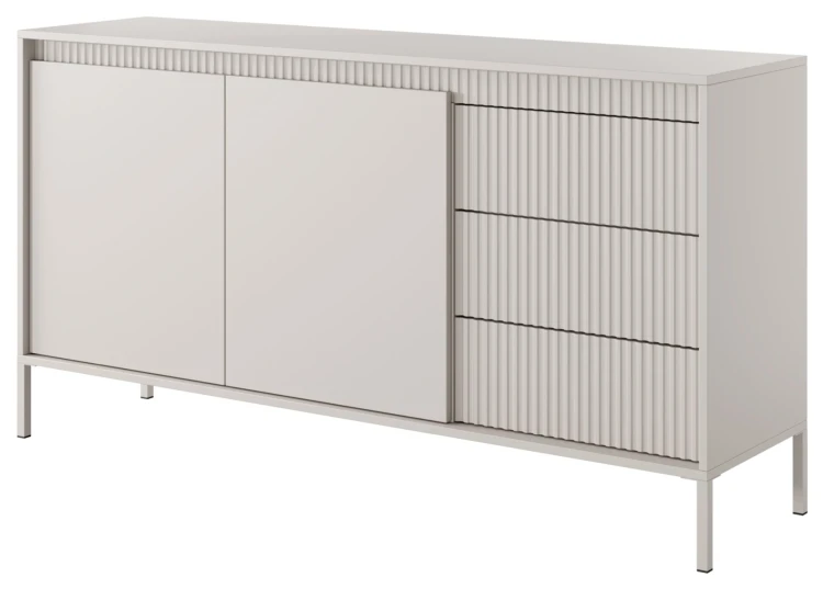 Komoda Senso 2-drzwiowa z 3 szufladami i ryflowanymi frontami 153 cm beżowa