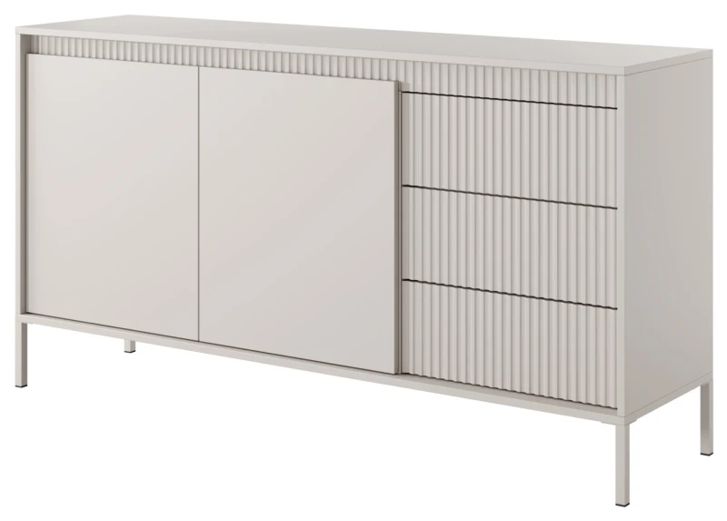 Komoda Senso 2-drzwiowa z 3 szufladami i ryflowanymi frontami 153 cm beżowa