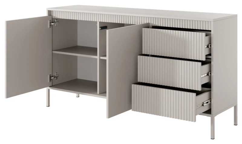 Komoda Senso 2-drzwiowa z 3 szufladami i ryflowanymi frontami 153 cm beżowa