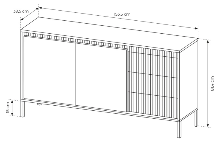 Komoda Senso 2-drzwiowa z 3 szufladami i ryflowanymi frontami 153 cm beżowa
