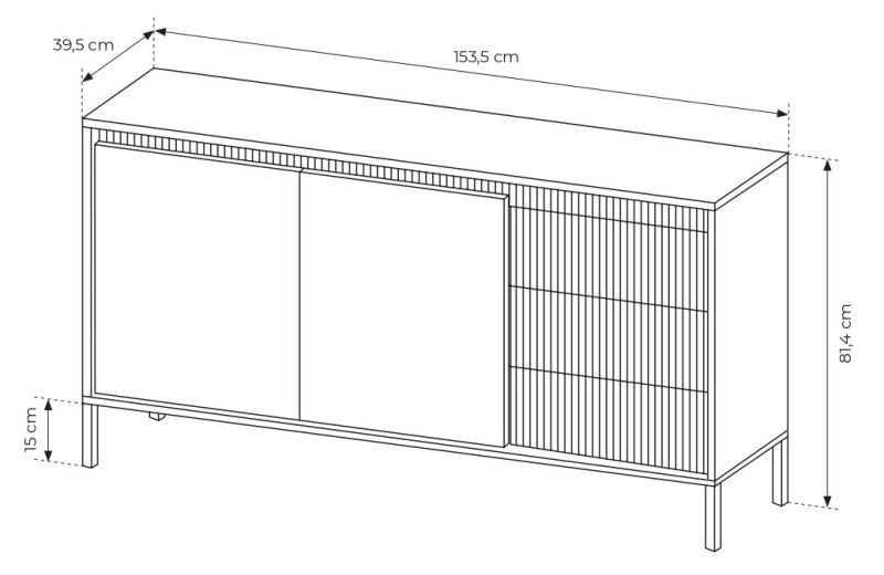 Komoda Senso 2-drzwiowa z 3 szufladami i ryflowanymi frontami 153 cm beżowa