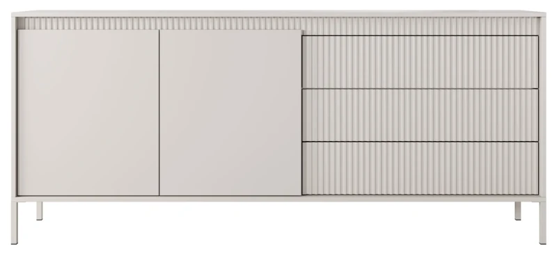 Komoda Senso 2-drzwiowa z 3 szufladami i ryflowanymi frontami 187 cm beżowa