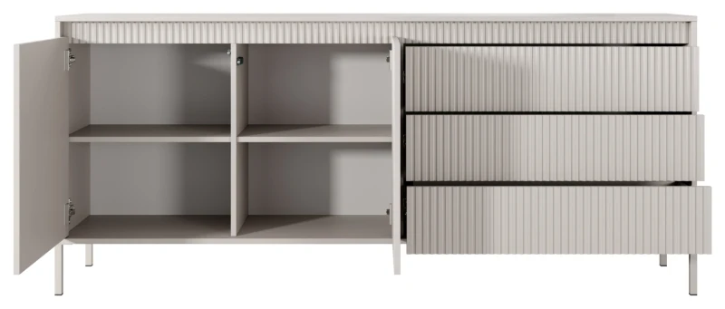 Komoda Senso 2-drzwiowa z 3 szufladami i ryflowanymi frontami 187 cm beżowa