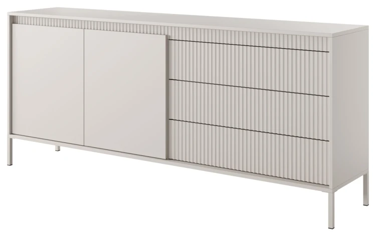 Komoda Senso 2-drzwiowa z 3 szufladami i ryflowanymi frontami 187 cm beżowa