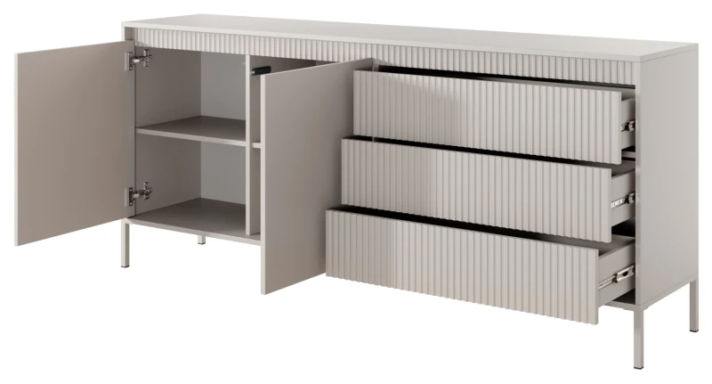 Komoda Senso 2-drzwiowa z 3 szufladami i ryflowanymi frontami 187 cm beżowa