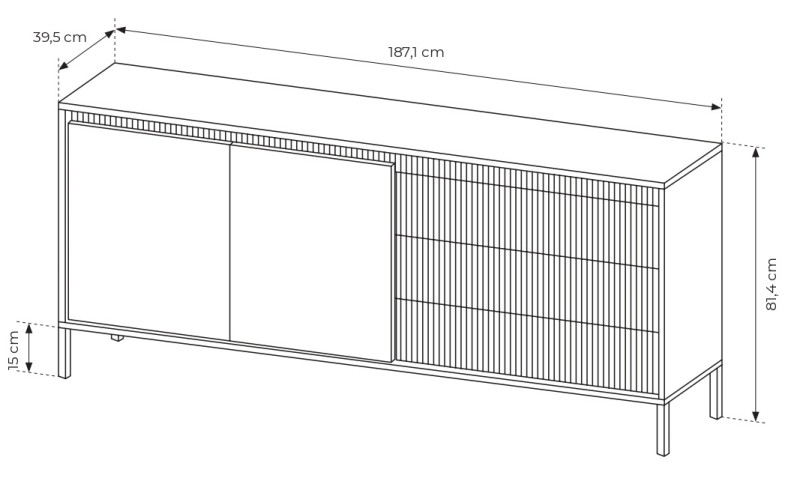 Komoda Senso 2-drzwiowa z 3 szufladami i ryflowanymi frontami 187 cm beżowa