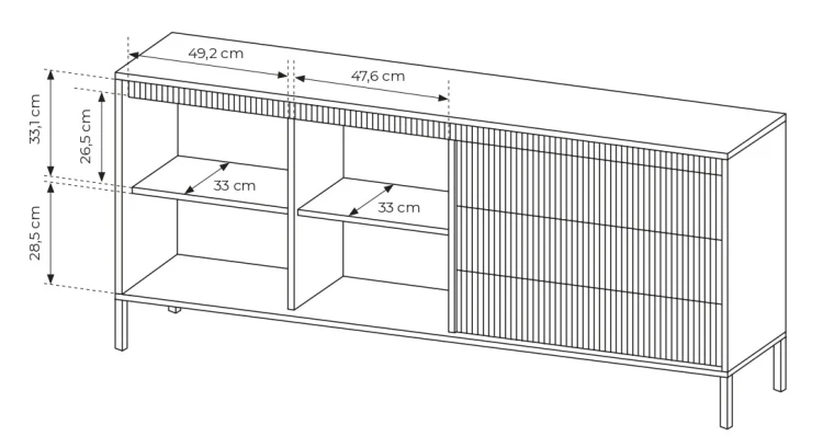 Komoda Senso 2-drzwiowa z 3 szufladami i ryflowanymi frontami 187 cm beżowa