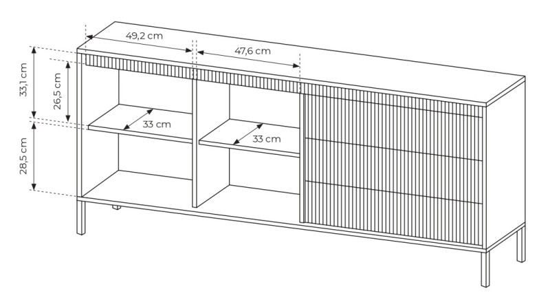 Komoda Senso 2-drzwiowa z 3 szufladami i ryflowanymi frontami 187 cm beżowa