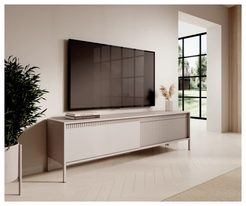 Szafka RTV Senso 2-drzwiowa z ryflowanym frontem na nóżkach 187 cm beżowa