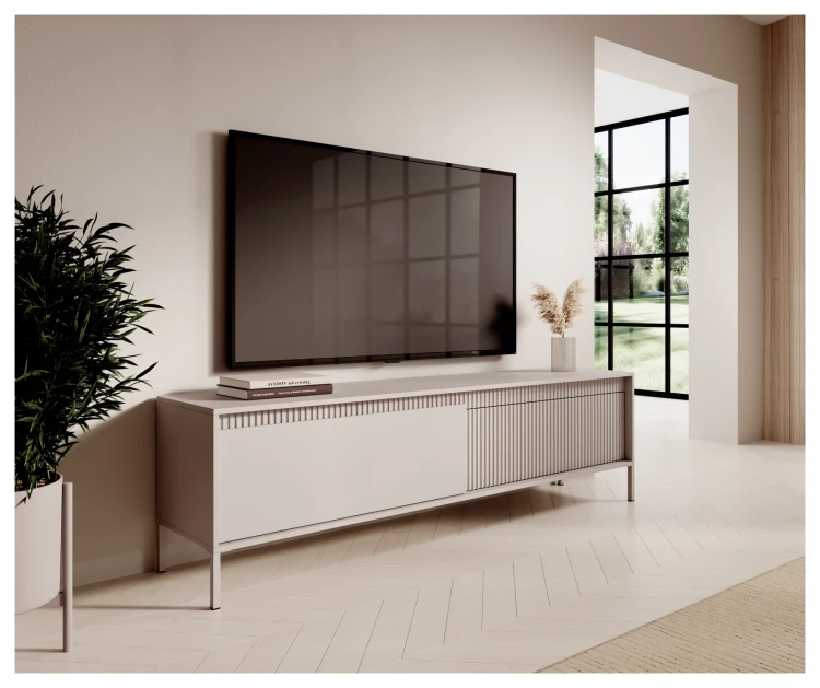 Szafka RTV Senso 2-drzwiowa z ryflowanym frontem na nóżkach 187 cm beżowa