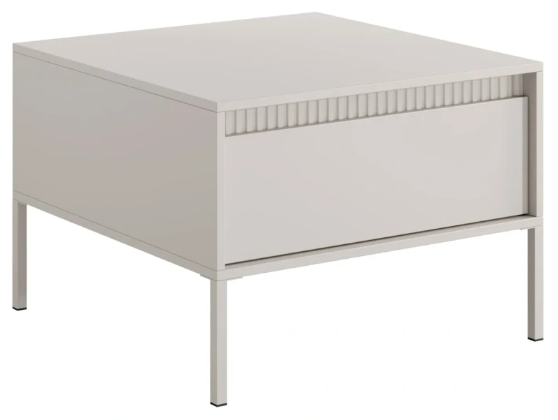 Stolik kawowy Senso kwadratowy z szufladą na metalowych nóżkach 68 cm beżowy