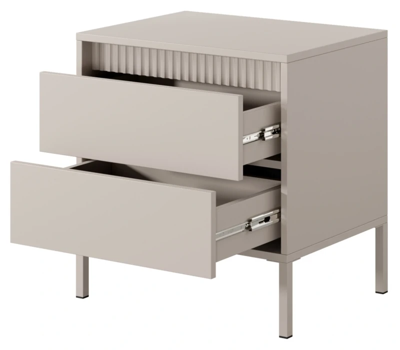 Stolik nocny Senso z 2 szufladami na metalowych nóżkach 53 cm beżowy