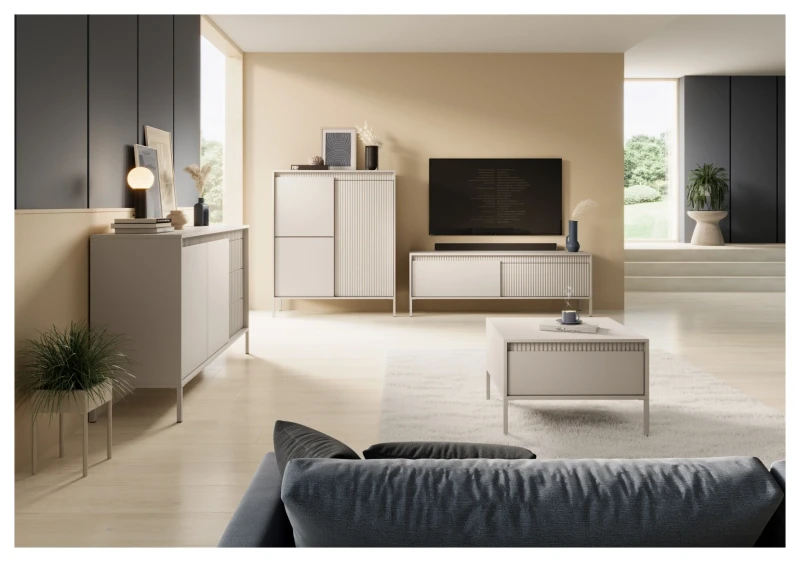 Stolik nocny Senso z 2 szufladami na metalowych nóżkach 53 cm beżowy